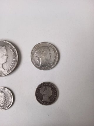 Lote 4 monete in argento di Isabel II