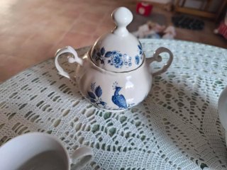 Juego de café porcelana azul y blanco de 12 tazas