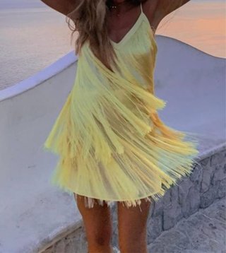 Vestido Zara amarillo con flecos