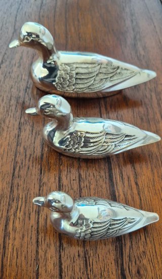 Set 3 Patos Decorativos Metal Plateado