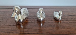 Set 3 Patos Decorativos Metal Plateado