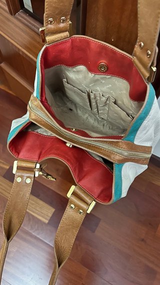 Bolso Tous Piel Beige y Turquesa