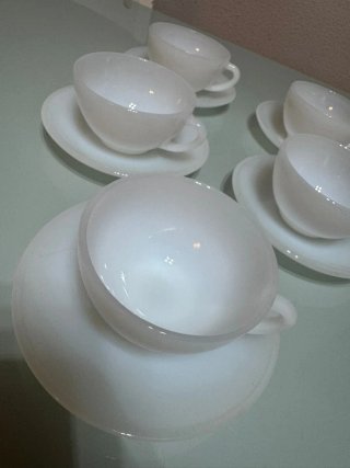 5 Tazas y Platitos Duralex Blancos