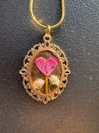Ciondolo Resina Fiore Cuore Oro Rosa