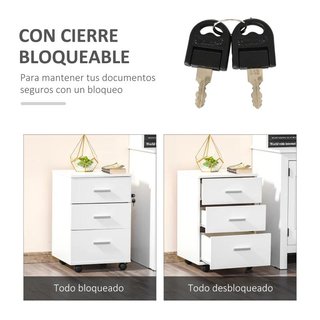 Cajonera Oficina con Cerradura y Ruedas Giratorias