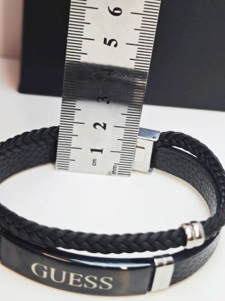 Pulsera Guess Hombre Cuero Trenzado Negro