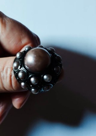 Anillo Vintage Marrón y Plateado Talla 17