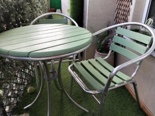 Mesa y 2 Sillas Exterior Verde/Plata