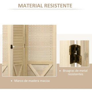 Biombo de 4 Paneles Plegable Estilo Rústico 152cm