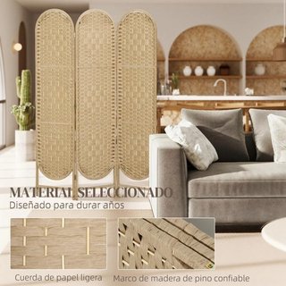 Biombo 3 Paneles Plegable Natural 120x170 Arqueado