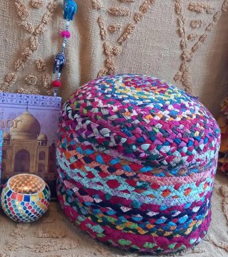 Puff redondo tejido multicolor 30x25cm