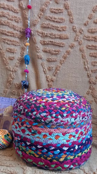 Puff redondo tejido multicolor 30x25cm
