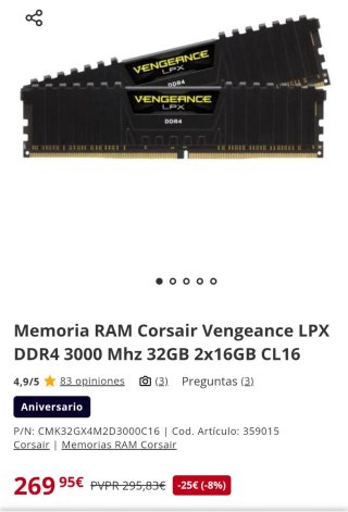 32GB RAM 2x16GB DDR4 3200MHz Corsair Vengeance