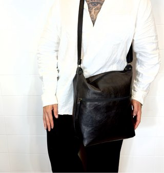 Bolso Piel Artesanal Negro Unisex
