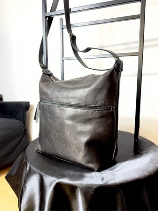 Bolso Piel Artesanal Negro Unisex