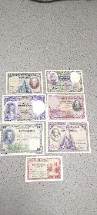 Banconote antiche spagnole 25, 50, 100 pesetas