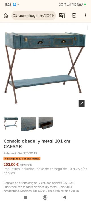 Consola Vintage Azul y madera