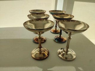 Juego 6 copas metal vintage oro y plata