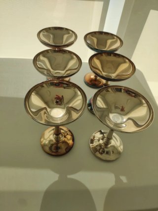 Juego 6 copas metal vintage oro y plata