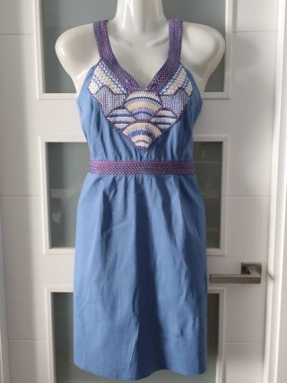 Vestido azul con detalles bordados