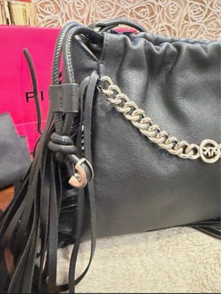 Borsa Pinko Nera con Frange e Catena Nuova