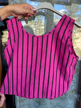Gilet vintage righe fucsia e nero
