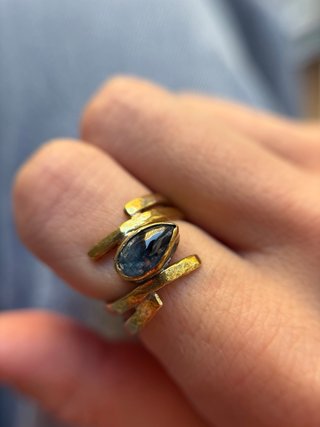 Anello Stile Antico Pietra Naturale Blu Cyanite