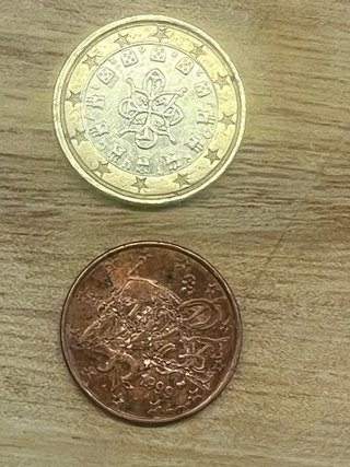 Monete da 1€ e 5 cent con errore