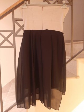 Vestido fiesta palabra de honor beige y negro