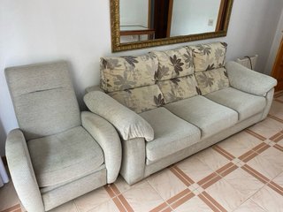 Sofá 3 plazas 230cm tela beige/gris