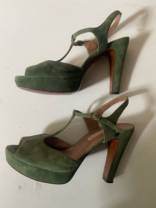 Sandali L'Autre Chose verde oliva in camoscio