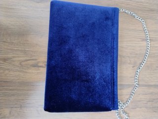 Bolso Cartera Azul Terciopelo Cadena