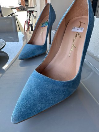 Zapatos de piel azul celeste Luiza Barcelos