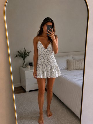 Vestido floral Zara blanco y azul