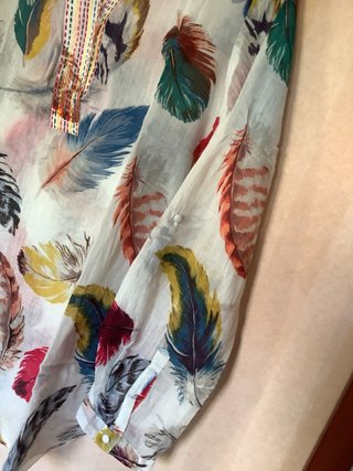 Blusón Verano Estampado Plumas Talla L