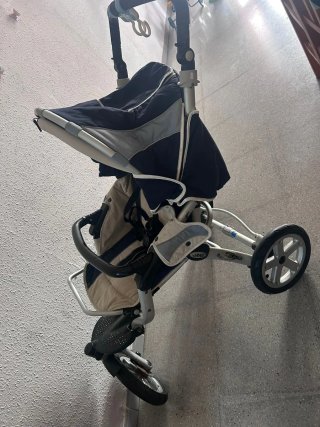 Carro de bebé amplio, beige y azul