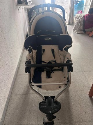 Carro de bebé amplio, beige y azul