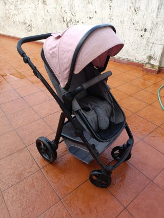 Carrito bebé 3 en 1 rosa y gris