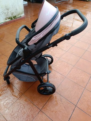 Carrito bebé 3 en 1 rosa y gris