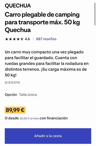 Carro plegable camping Quechua 50kg