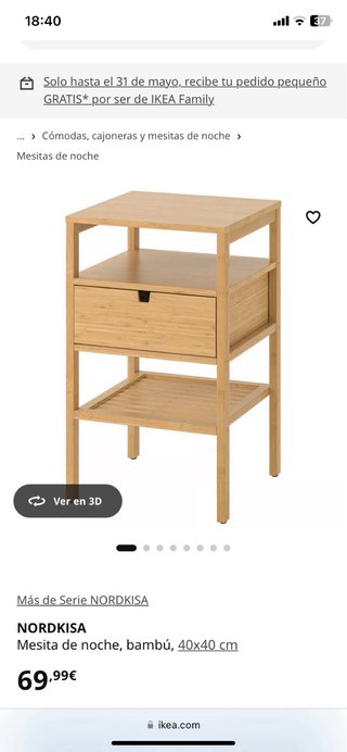 Mesita Noche Bambú NORDKISA IKEA 40x40