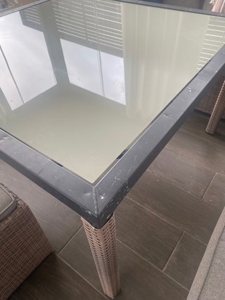 Conjunto Muebles Jardín Ratán y mesa de Cristal