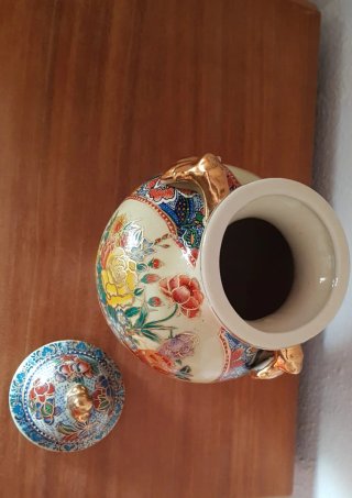 Jarrón porcelana China Vintage con tapa
