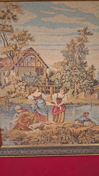 Tapiz antiguo con escena rural