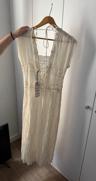 Vestido ZARA XS Plisado Encaje