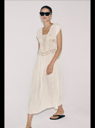 Vestido ZARA XS Plisado Encaje