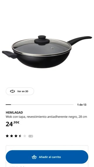 Sartén Wok Ikea con Tapa de Cristal 28 cm