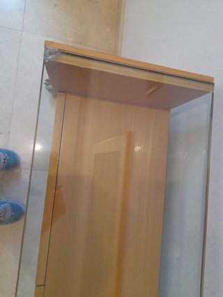 Mesa recibidor madera y cristal