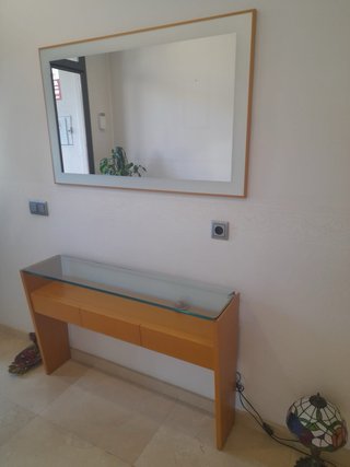 Mesa recibidor madera y cristal