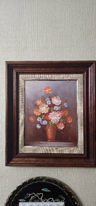 Coppia di quadri floreali ad olio, vintage